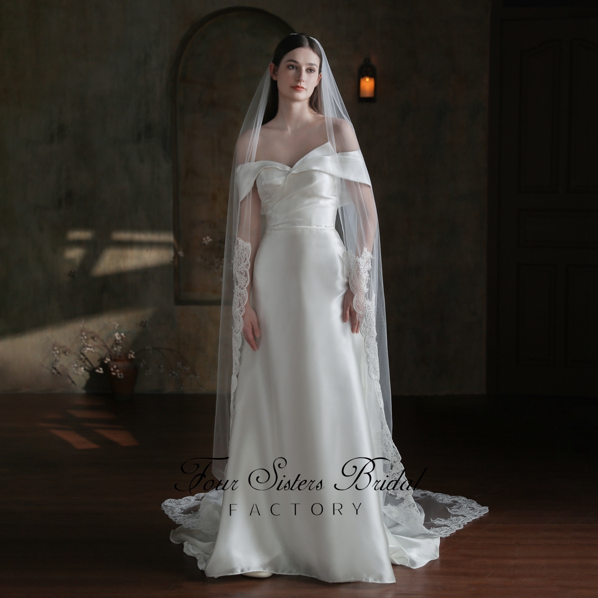 98  Inches  Wide Soft Lace Hem Bridal Veils