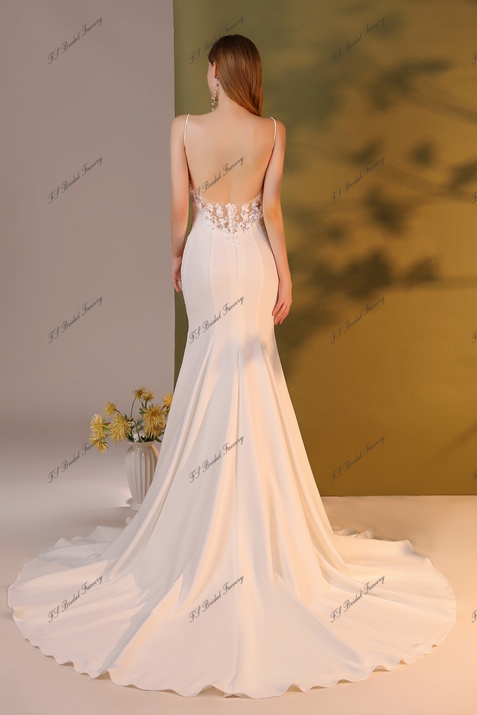 Detached Draped Cowl With Spaghetti Straps Crepe Gown