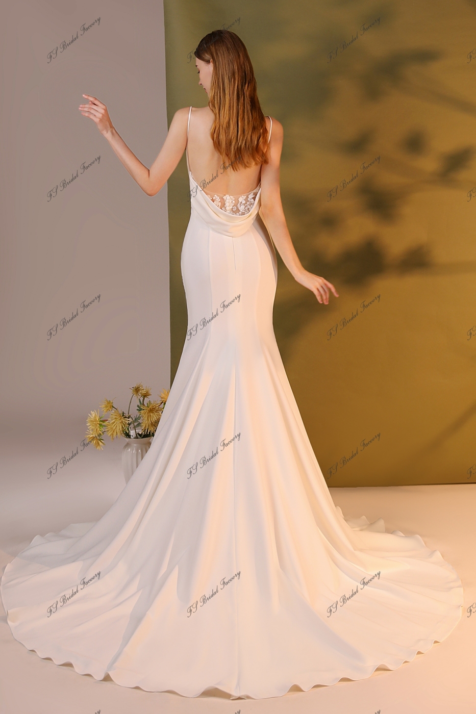 Detached Draped Cowl With Spaghetti Straps Crepe Gown