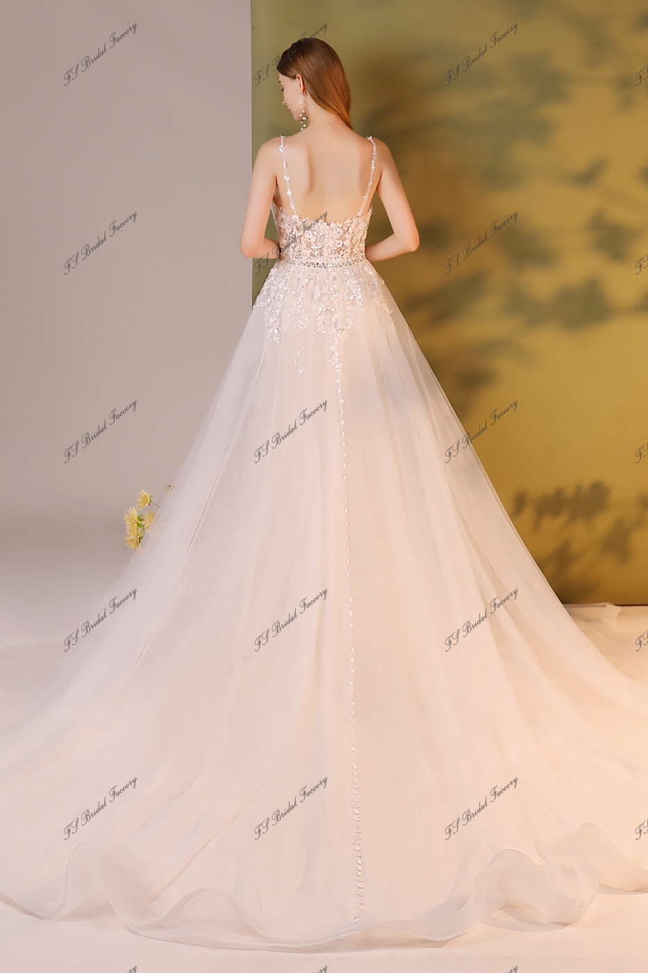 Crystal Beaded Embroidery Mermaid Wedding Dress With Detached Over Skirt