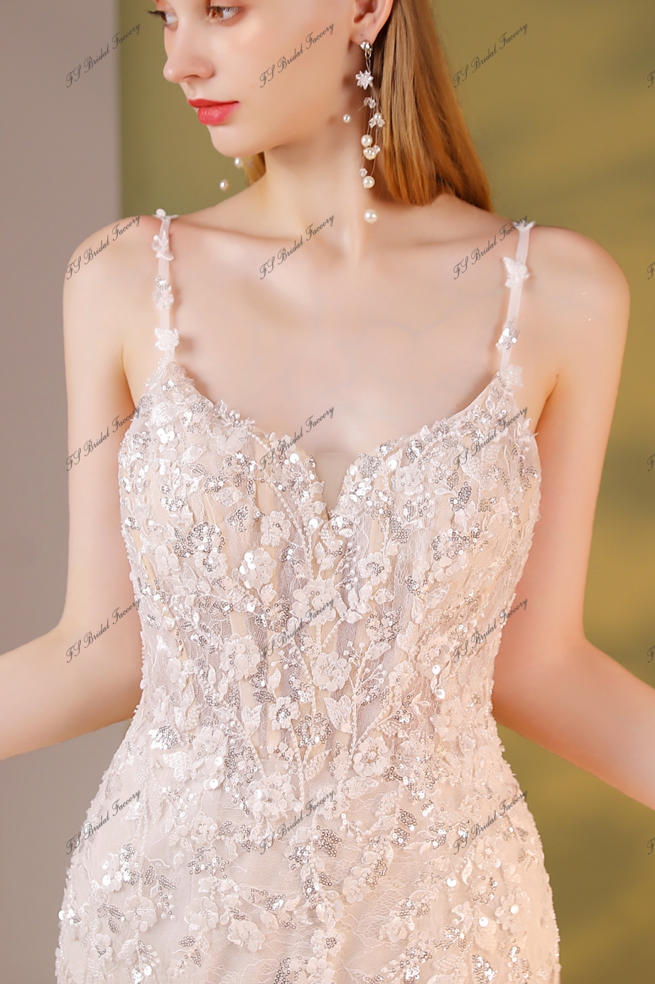 Crystal Beaded Embroidery Mermaid Wedding Dress With Detached Over Skirt