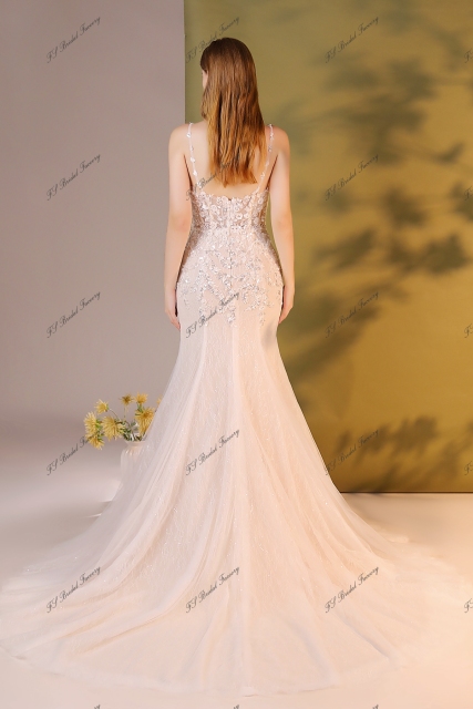 Crystal Beaded Embroidery Mermaid Wedding Dress With Detached Over Skirt