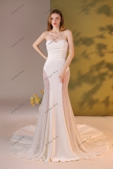 Beading Lace Crepe Bridal Dress With Detached Sleeve