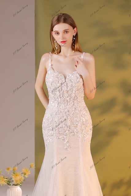 Crystal Beaded Embroidery Mermaid Wedding Dress With Detached Over Skirt