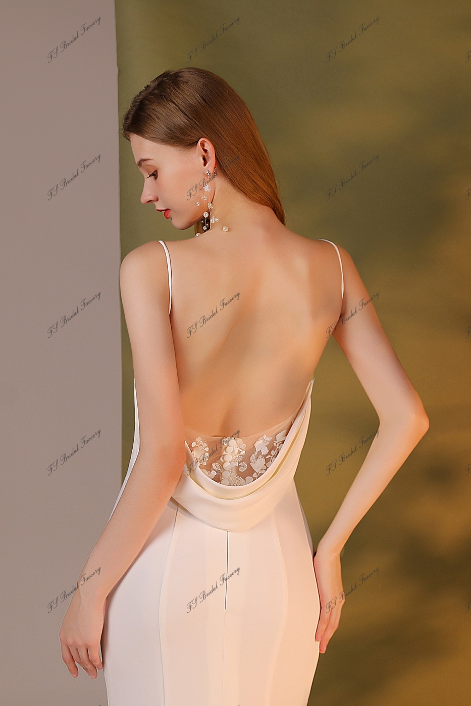 Detached Draped Cowl With Spaghetti Straps Crepe Gown