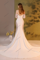 Beading Lace Crepe Bridal Dress With Detached Sleeve