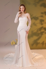 Beading Lace Crepe Bridal Dress With Detached Sleeve