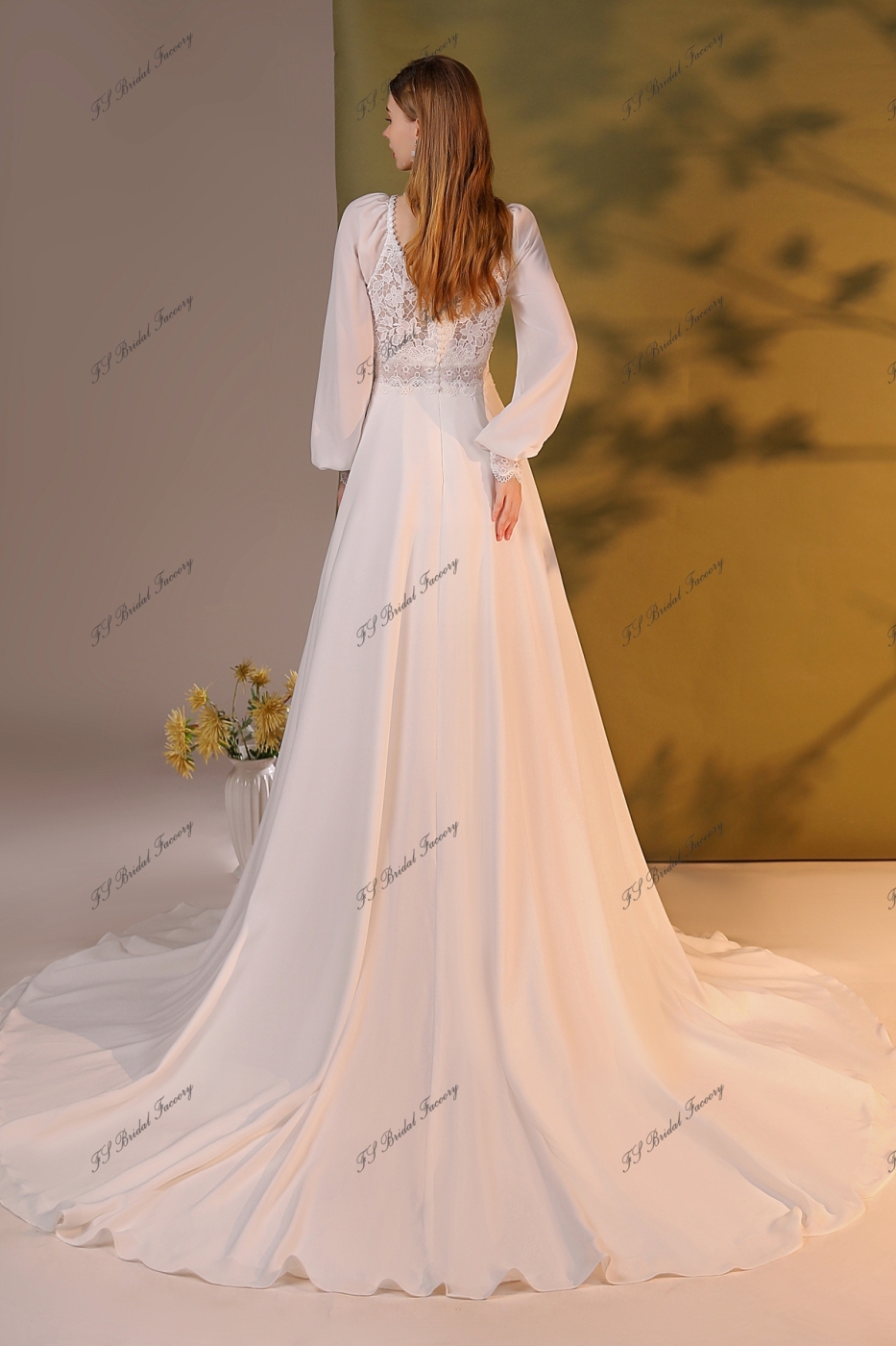 Romantic Bridal Gown With A Line Silhouette Chiffon Skirt