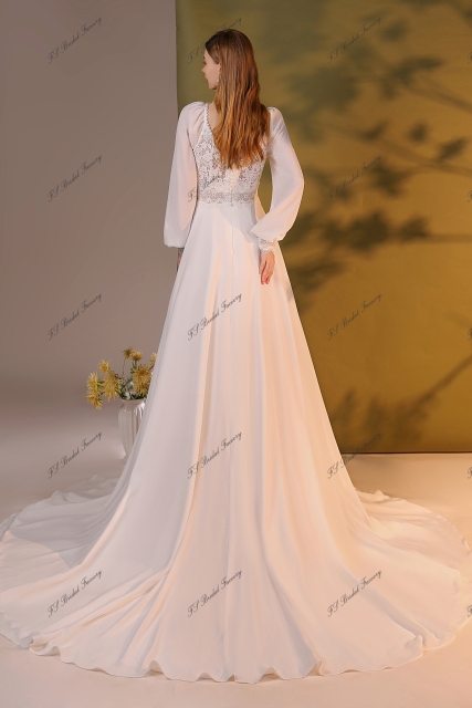 Romantic Bridal Gown With A Line Silhouette Chiffon Skirt