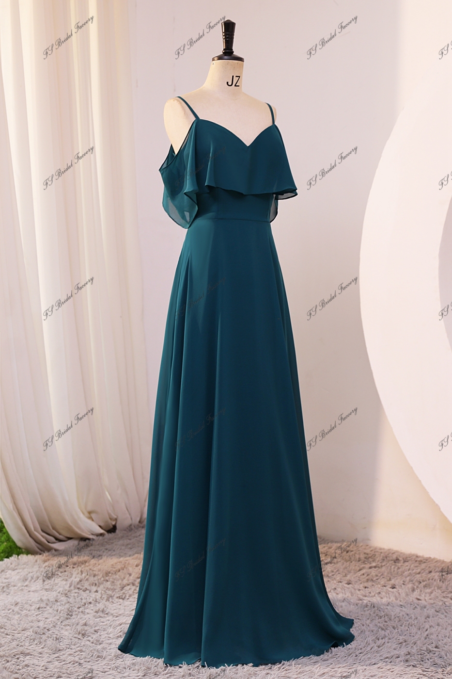 Spaghetti Straps Chiffon  Bridesmaid Dress With V-back