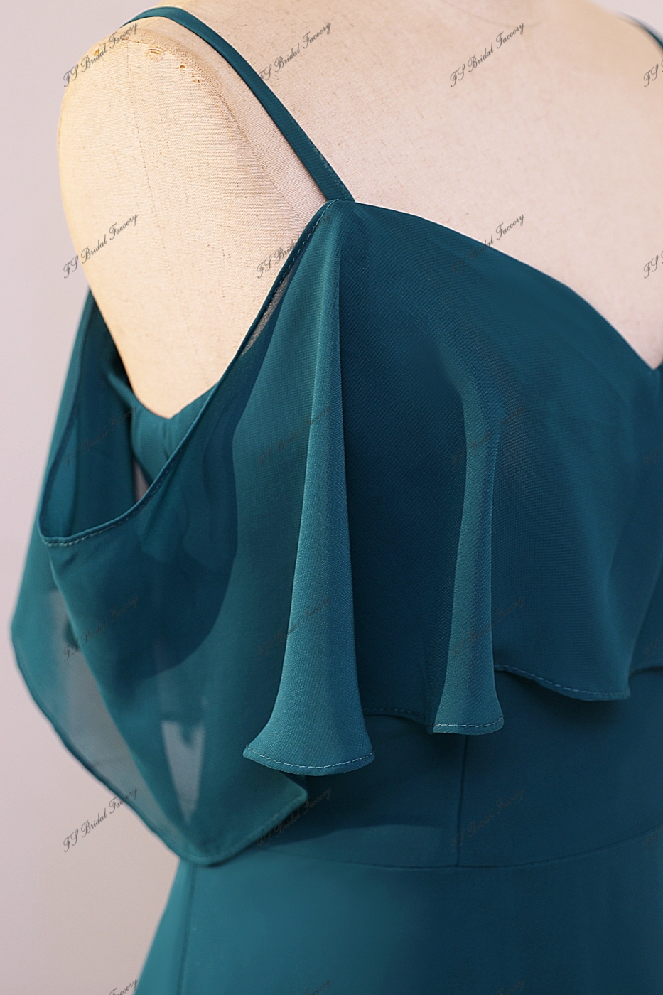 Spaghetti Straps Chiffon  Bridesmaid Dress With V-back