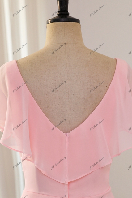 Ruffle Neckline Chiffon Bridesmaid Dress With Belt