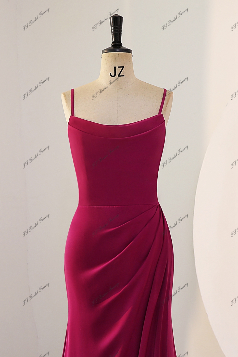 Spaghetti Straps Mermaid Pleat Satin Bridesmaids Dress With Slit