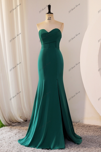 Sweet Heart Mermaid Pleat Satin Bridesmaids Dress With Slit