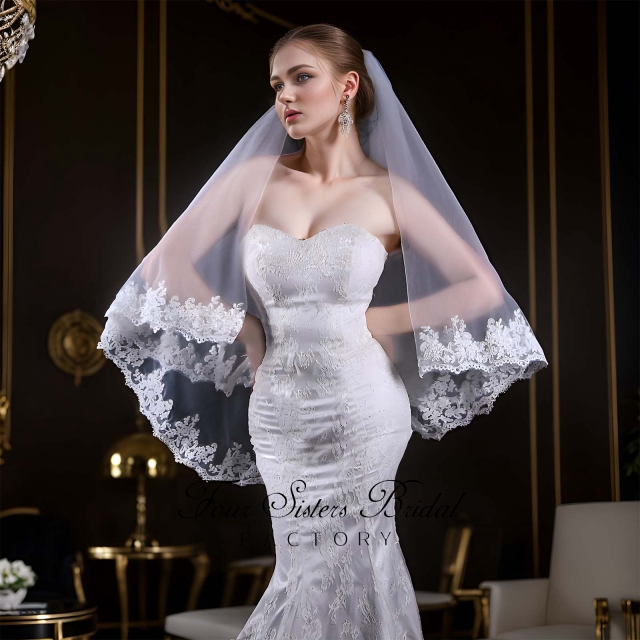 Double Layers Lace Edge Bridal Veils