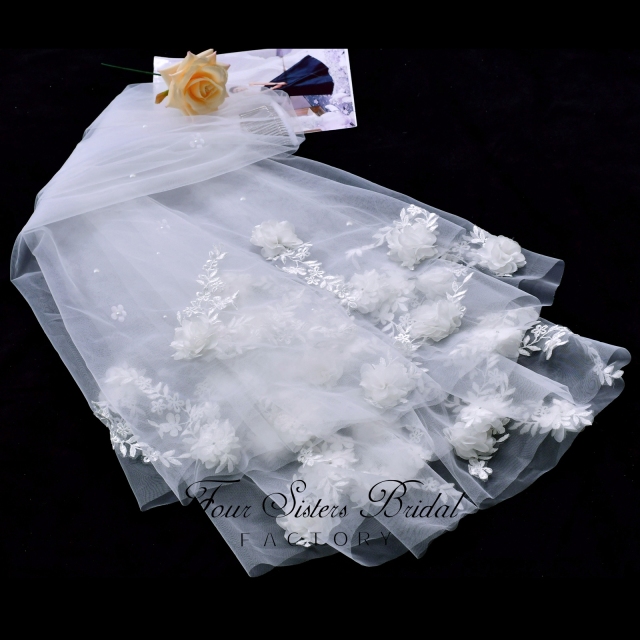 Double Layers 3D Lace  Bridal Veils