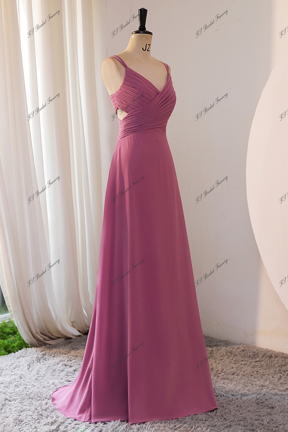 Simple Pleat Double Straps Chiffon Bridesmaid Dress