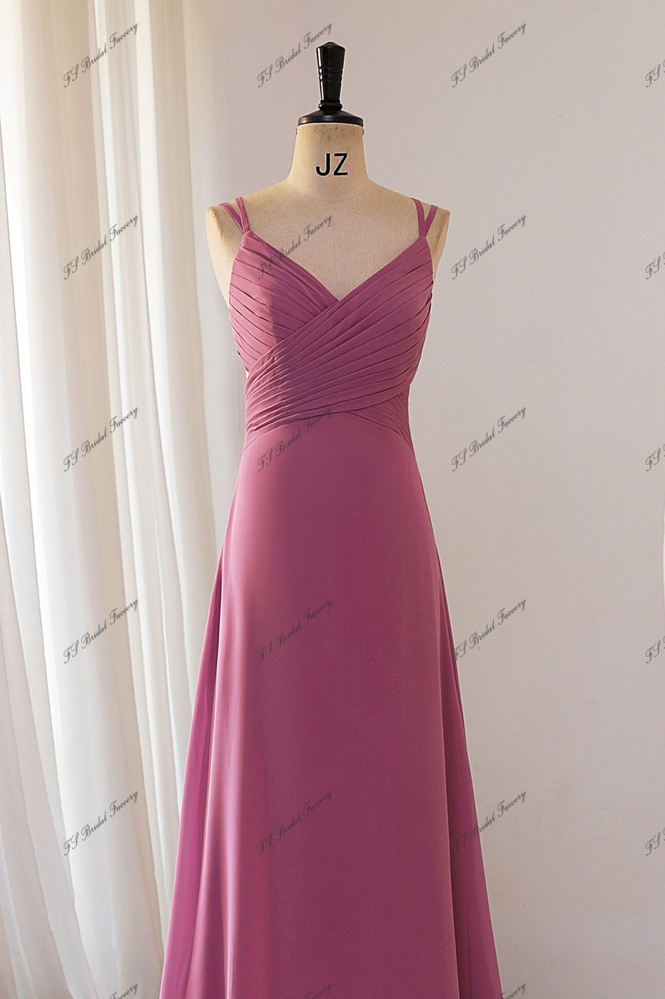 Simple Pleat Double Straps Chiffon Bridesmaid Dress