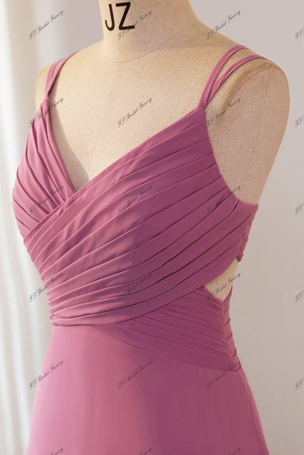 Simple Pleat Double Straps Chiffon Bridesmaid Dress