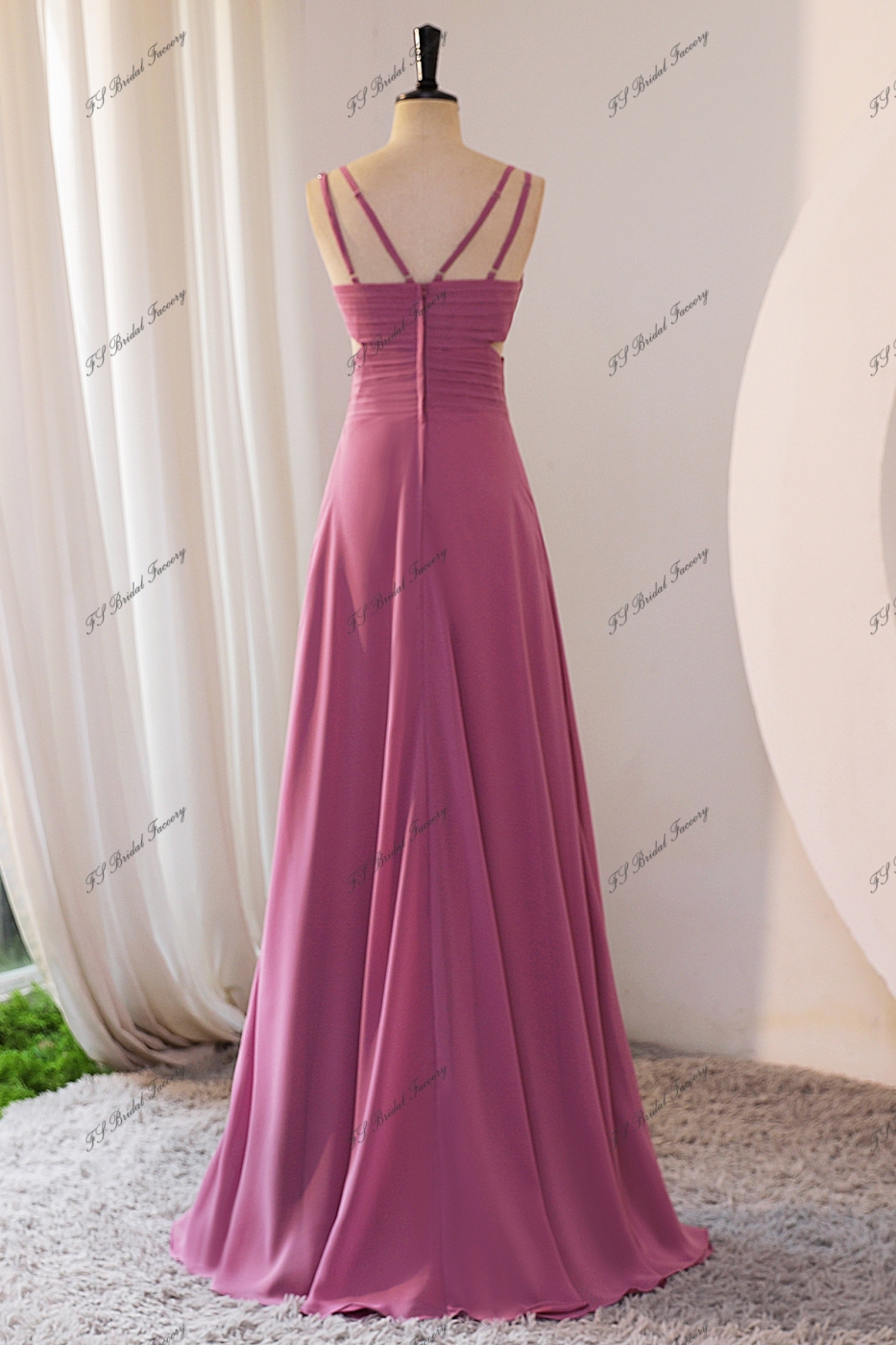 Simple Pleat Double Straps Chiffon Bridesmaid Dress