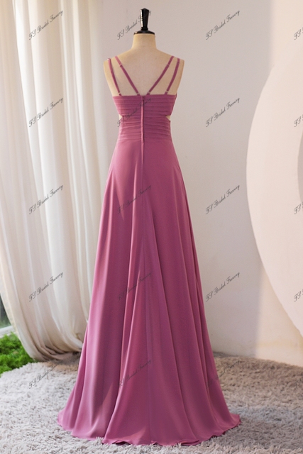 Simple Pleat Double Straps Chiffon Bridesmaid Dress
