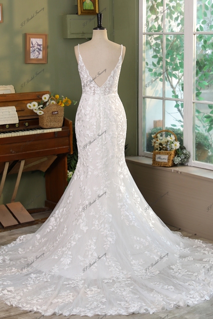 Spaghetti Straps Deep V  Mermaid Bridal Dress