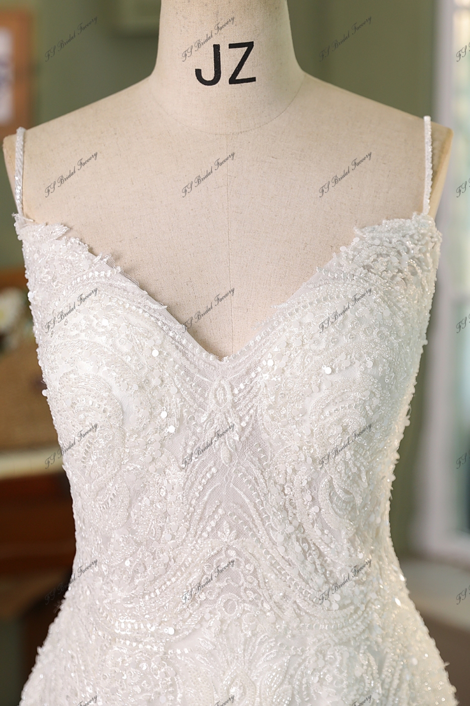 Spaghetti Straps Heavy Beading Lace Mermaid Bridal Dress