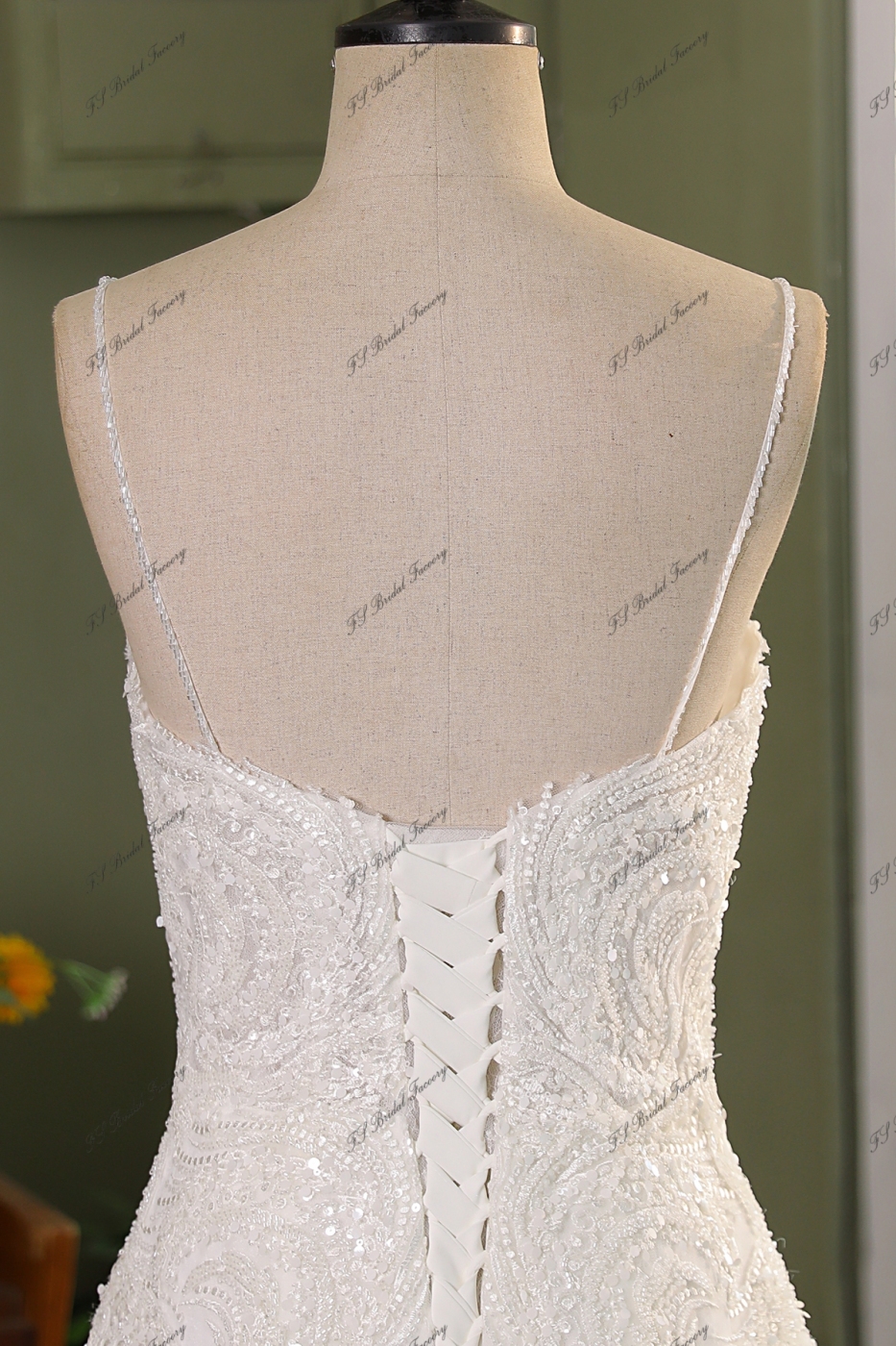 Spaghetti Straps Heavy Beading Lace Mermaid Bridal Dress