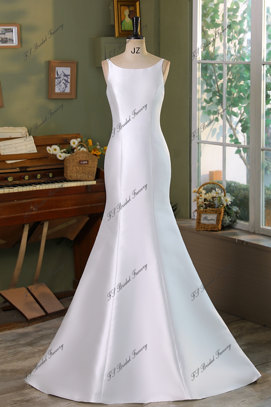 Detached Bow Simple Mikado Mermaid Bridal Dress
