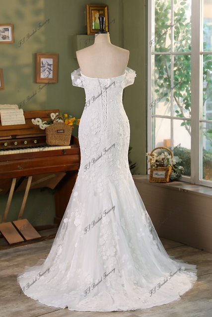 Off Shoulder Lace Up Lace Mermaid Bridal Dress