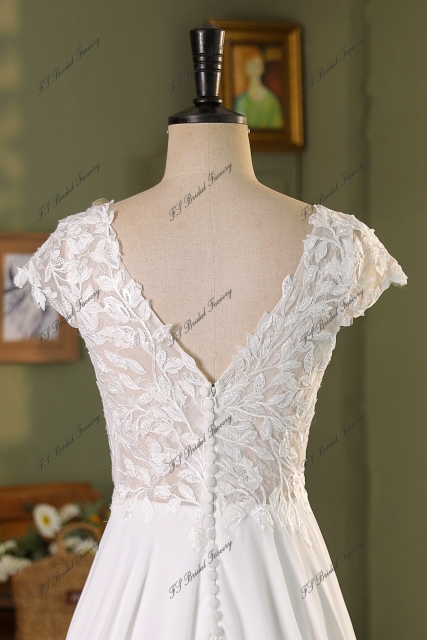 Cape Sleeve Lace A Line Chiffon Wedding Dress