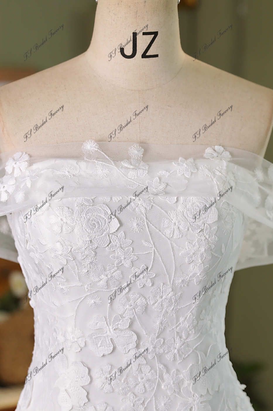 Off Shoulder Lace Up Lace Mermaid Bridal Dress