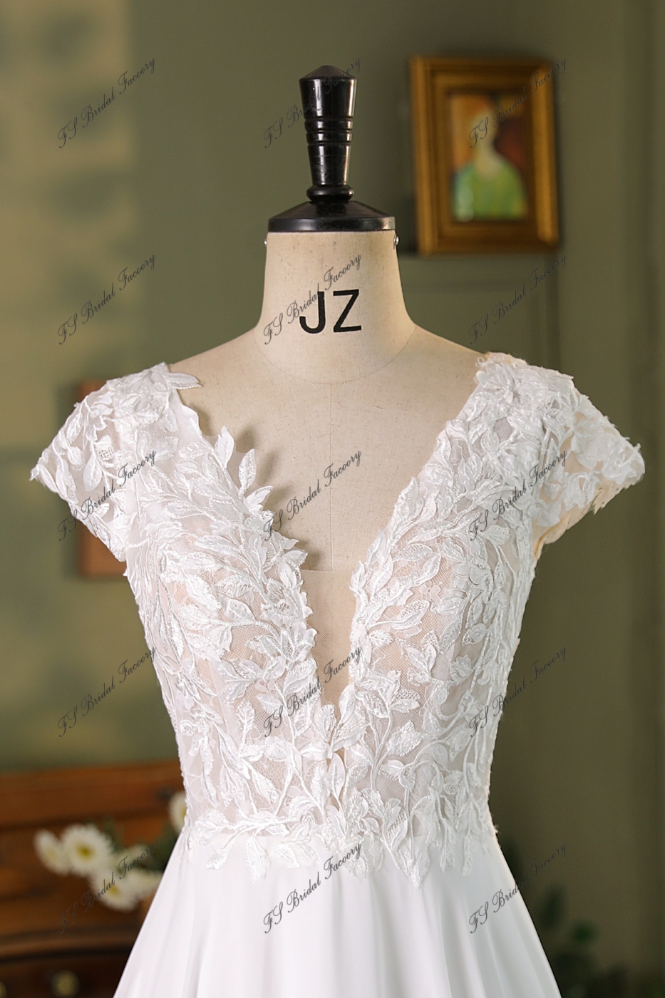 Cape Sleeve Lace A Line Chiffon Wedding Dress