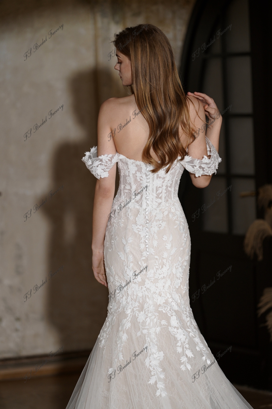 Romantic illusion corset wedding dress With Dramatic Lace Train