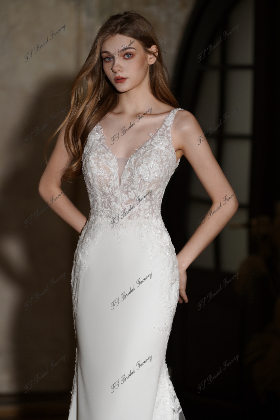 Detached Sleeve Crepe and Fit Wedding Dress