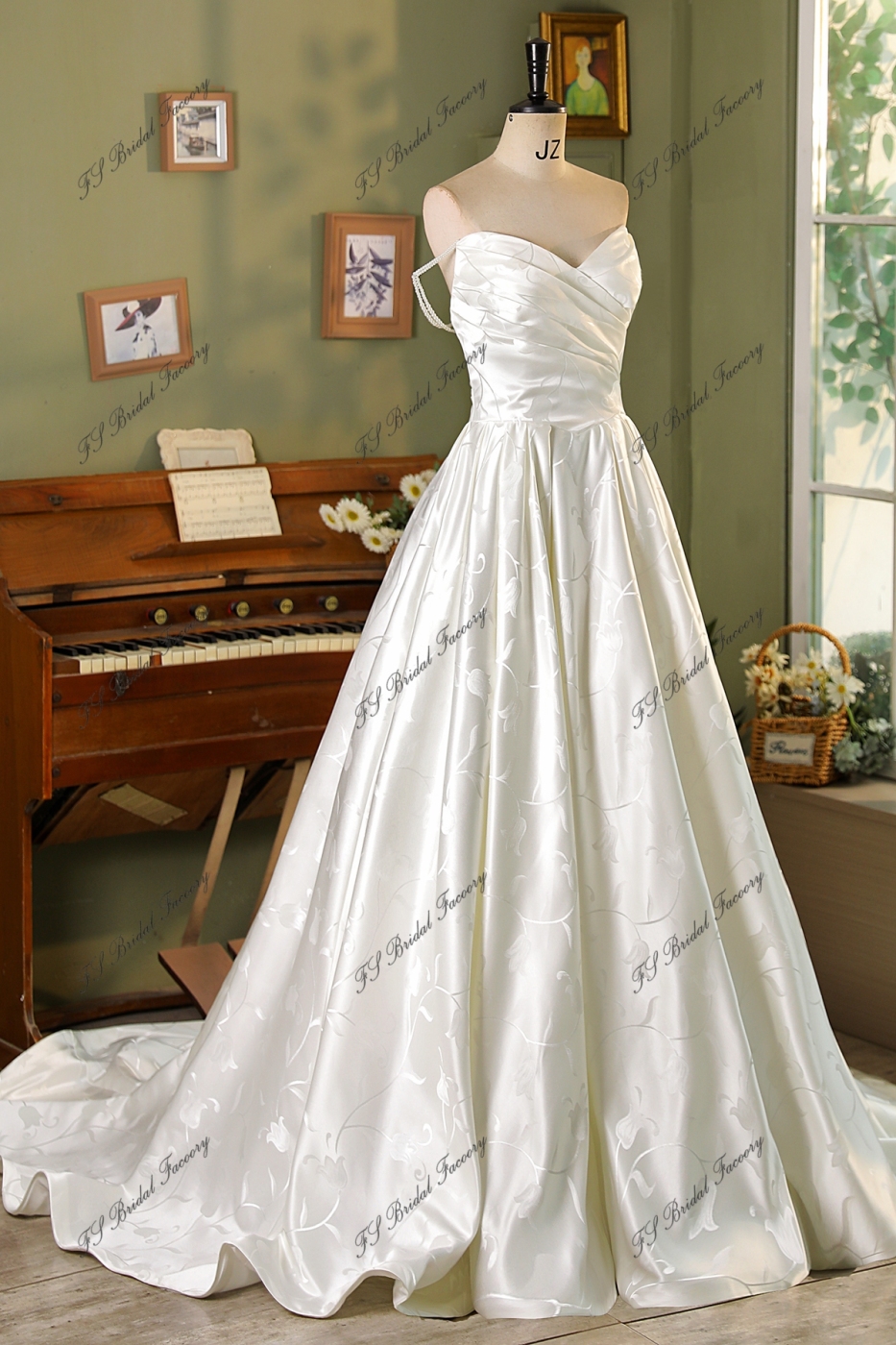 PEARL BEADED BALLOON SLEEVE SATIN DRESS
