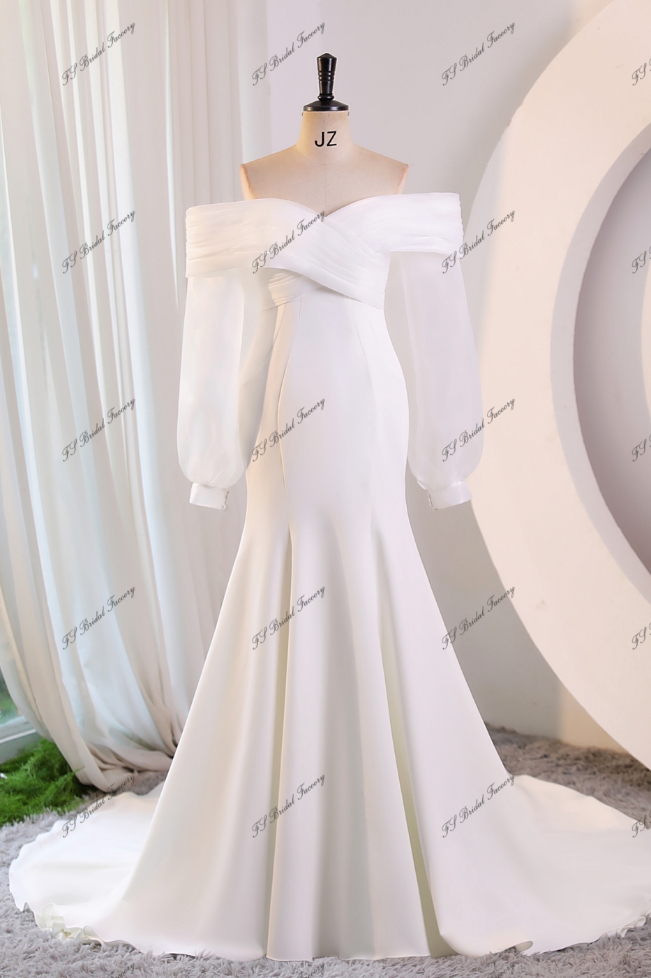 Off Shoulder Crepe Mermaid Bridal Dress