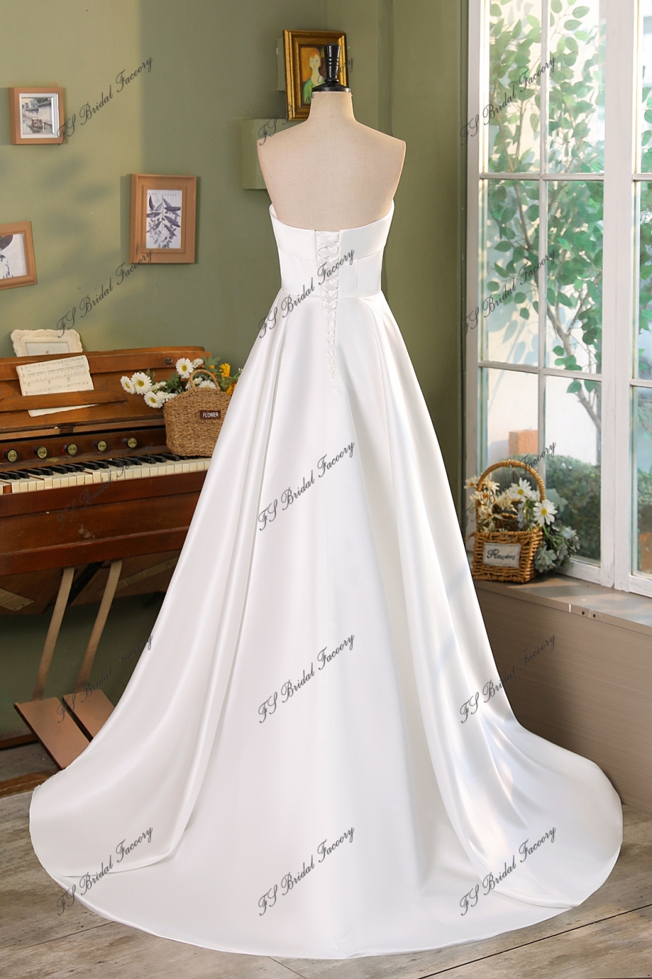 Simple Straight Neckline Bridal Gown With Corset Back