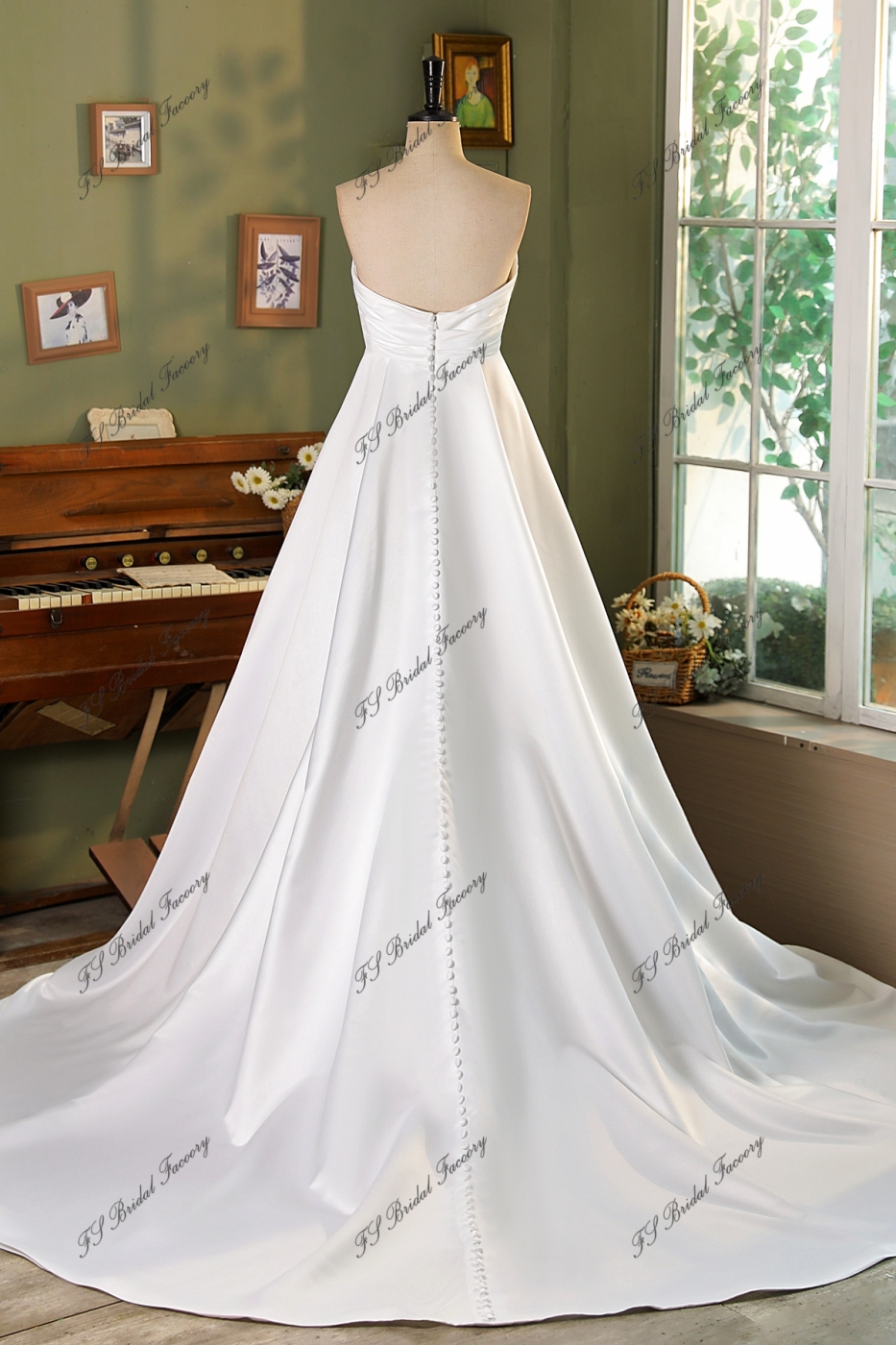 Sequined A-Line V-neck Satin Gown with Pleated Skirt Lavender main image 1