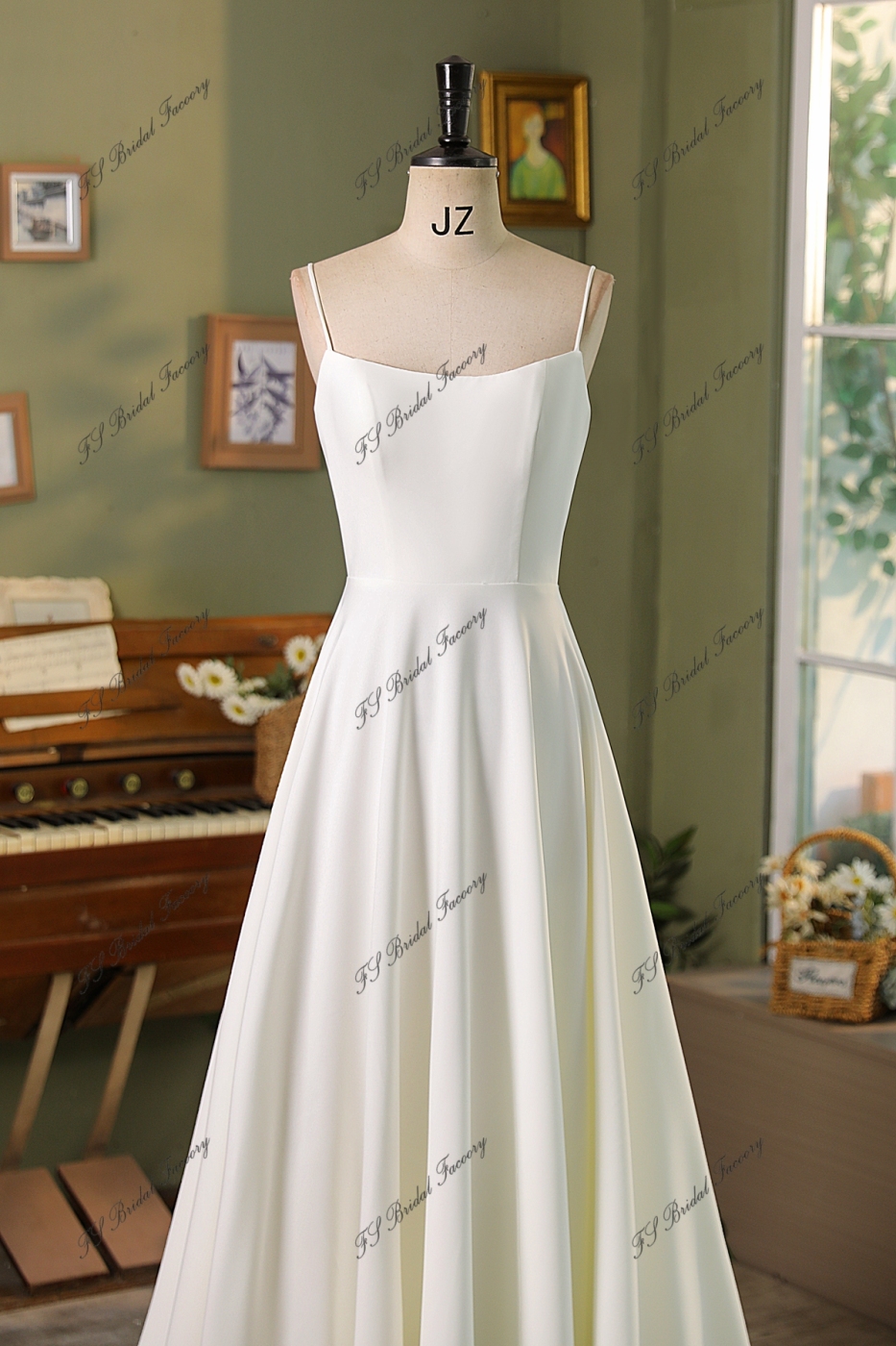 Spaghetti Straps A Line Crepe Wedding Dress