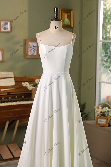 Spaghetti Straps A Line Crepe Wedding Dress