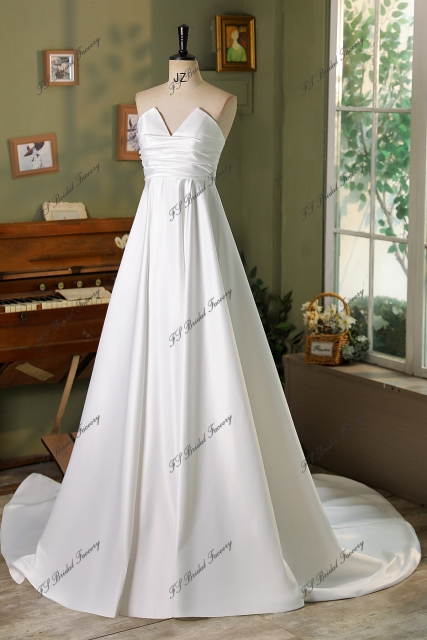 V-Neck Satin Gown with Pleated Off-Shoulder Detail Fuchsia main image 1