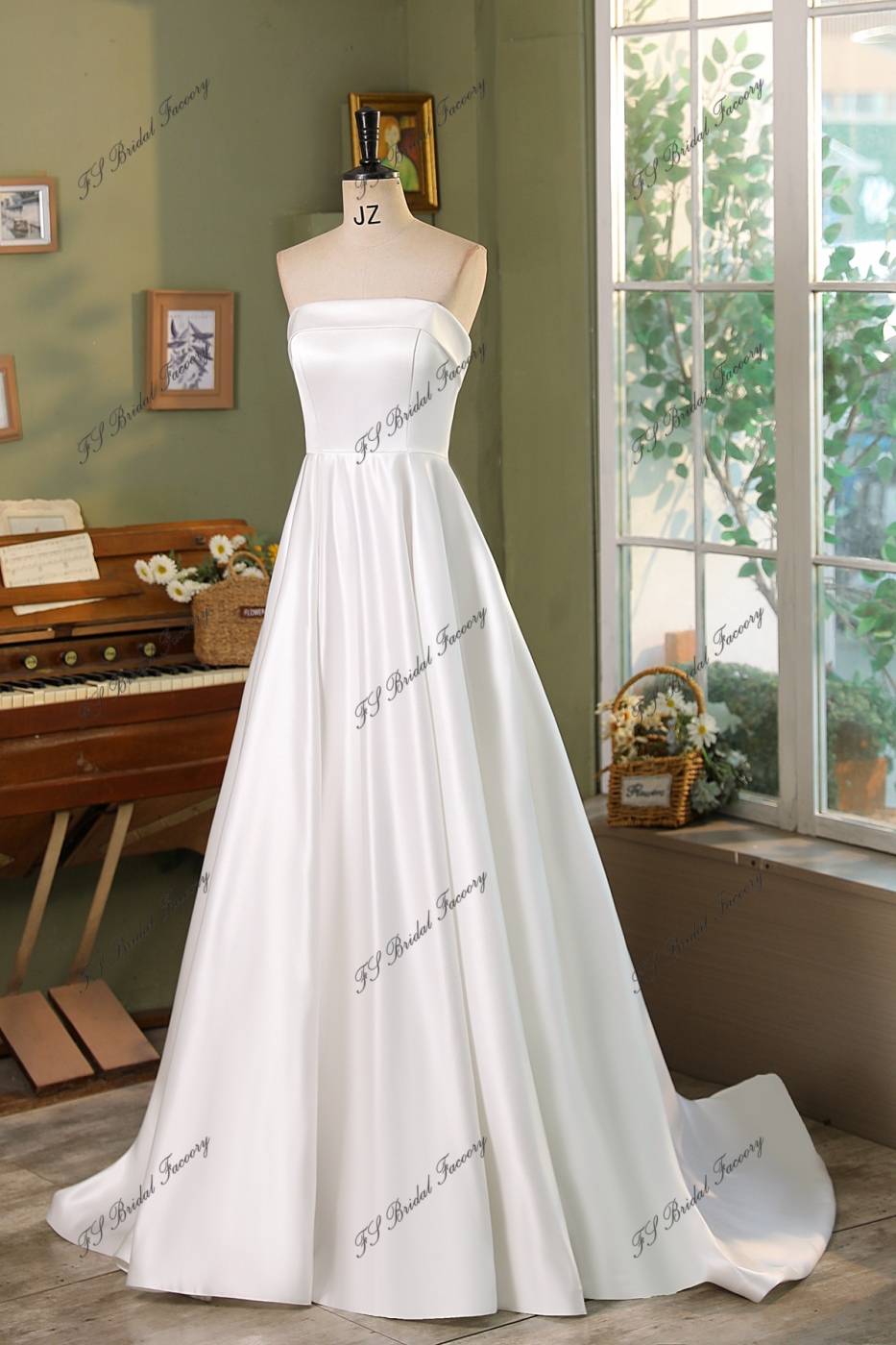 Simple Straight Neckline Bridal Gown With Corset Back