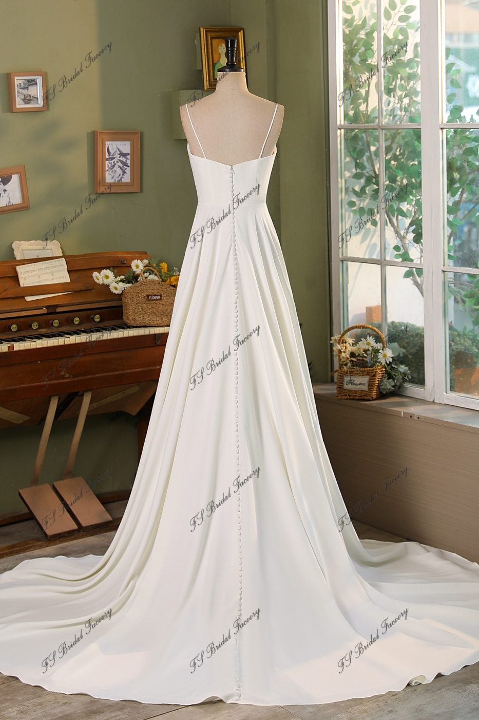 Spaghetti Straps A Line Crepe Wedding Dress