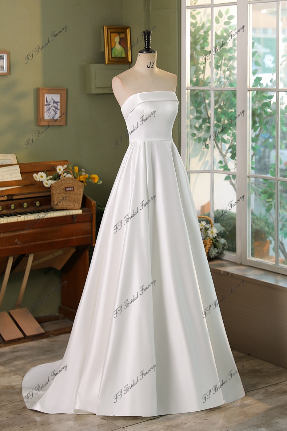 Simple Straight Neckline Bridal Gown With Corset Back