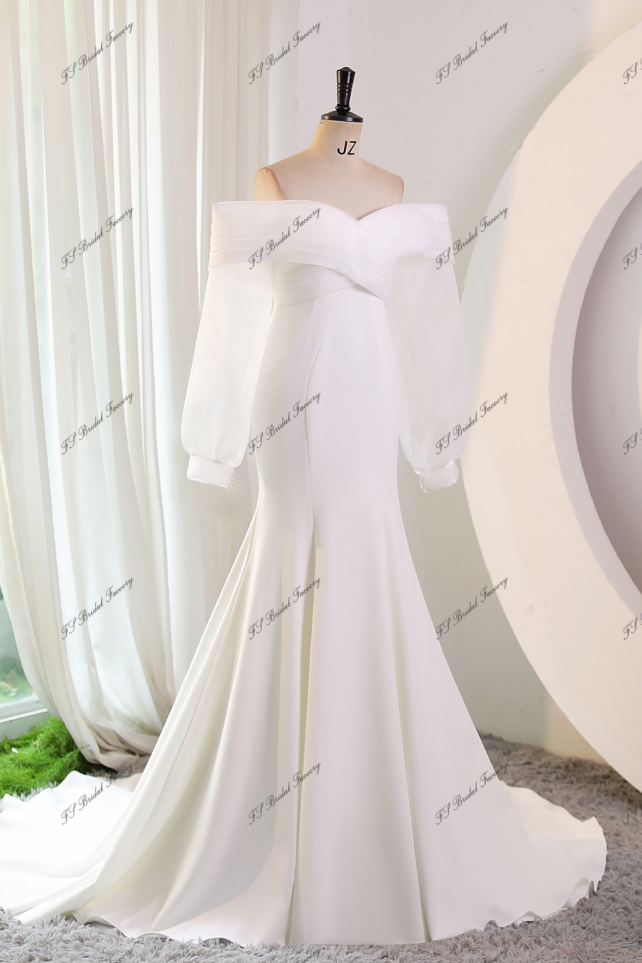 Off Shoulder Crepe Mermaid Bridal Dress