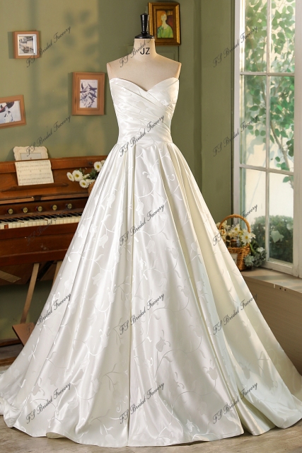 Pearl Straps Printed Satin Ball Gown With Pleat Bodice