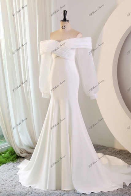 Off Shoulder Crepe Mermaid Bridal Dress