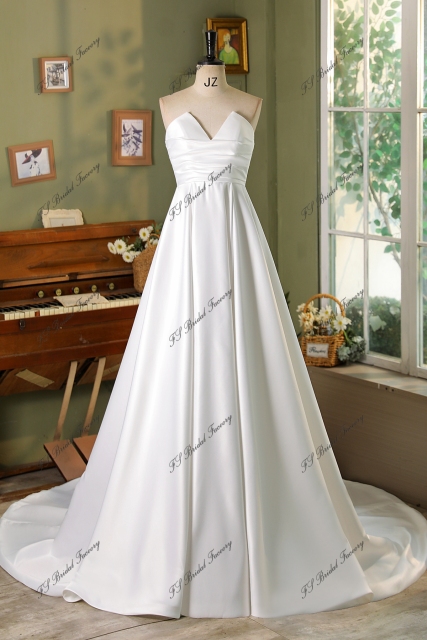 V Neck Soft Satin Pleat Ball Gown