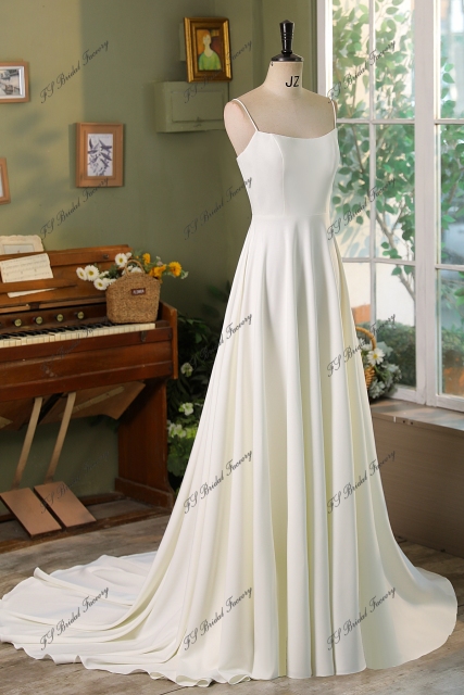 Spaghetti Straps A Line Crepe Wedding Dress